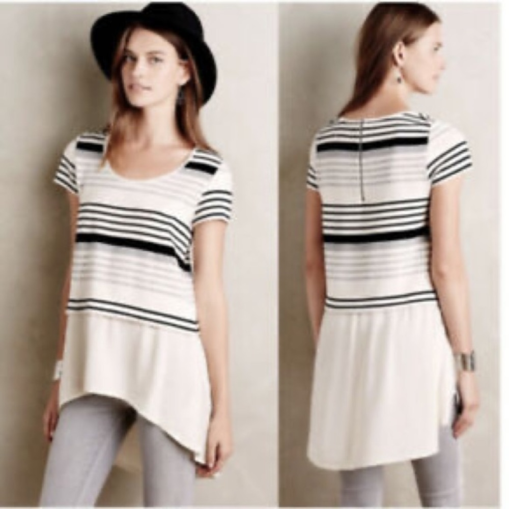 Anthro Deletta Black & Cream Striped Blouse S - Picture 7 of 7